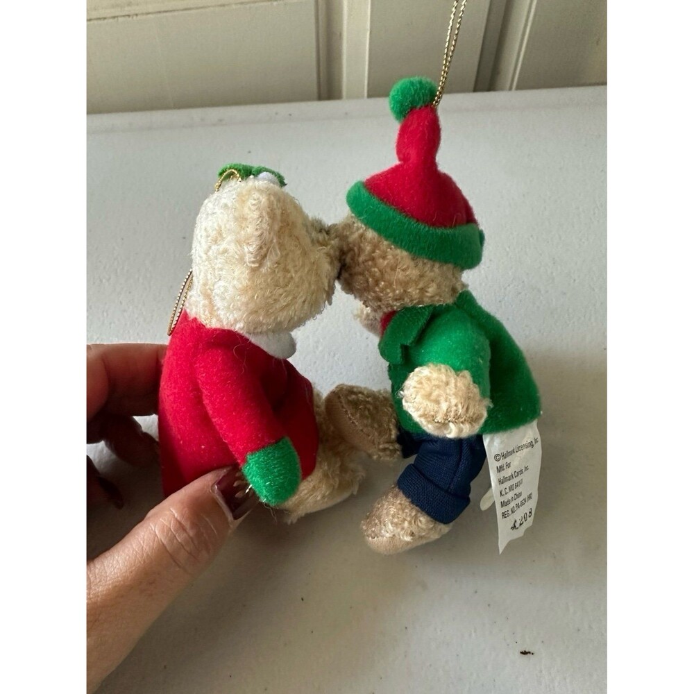 Vintage Hallmark Collectible Kiss Kiss Mistletoe Plush Christmas Bears Ornaments